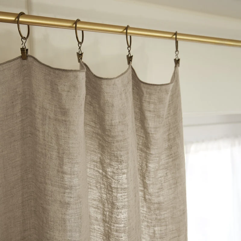 Rideau ajustable + 8 anneaux pince 140 x 270 cm Lin lavé SOLINE Sable