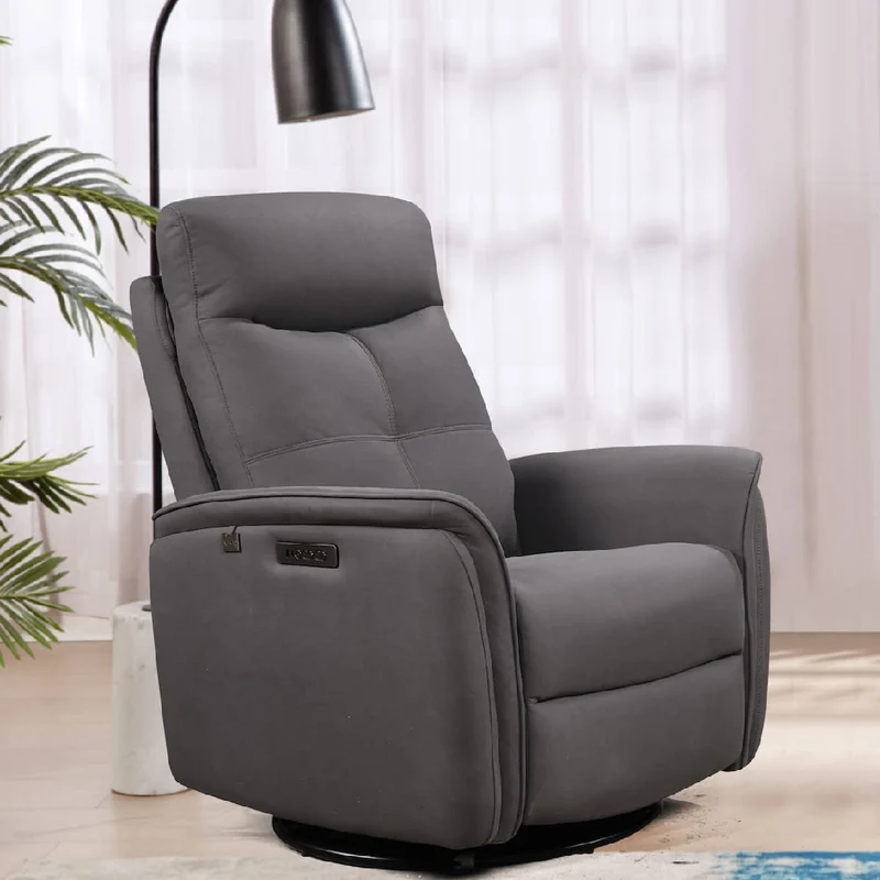 Fauteuil berçant, pivotant et inclinable motorisé en tissu gris foncé - Oslo