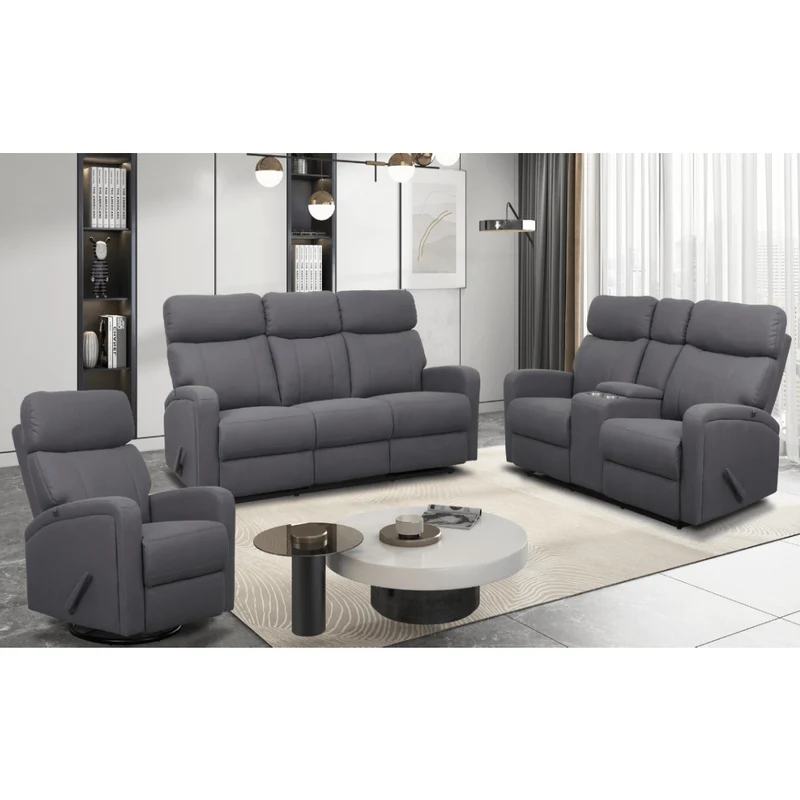 Sofa inclinable en tissu gris avec table centrale rabattable - Bordeaux