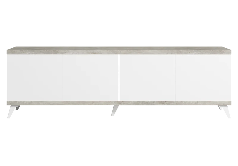 Meuble TV 200 cm blanc laqué effet béton – Treviso