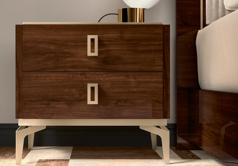 Lit 160x200 noyer laqué commode miroir – Eva