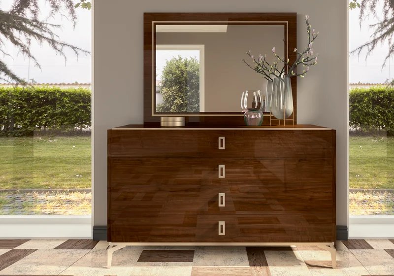 Commode noyer laqué 4 tiroirs – Eva