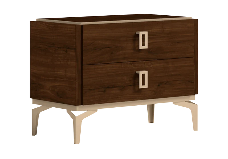 Lit 160x200 noyer laqué commode miroir – Eva