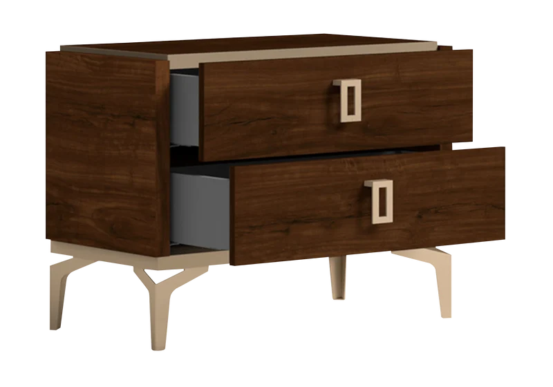 Lit 160x200 noyer laqué commode miroir – Eva