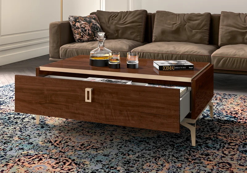 Table basse noyer avec tiroir – Eva