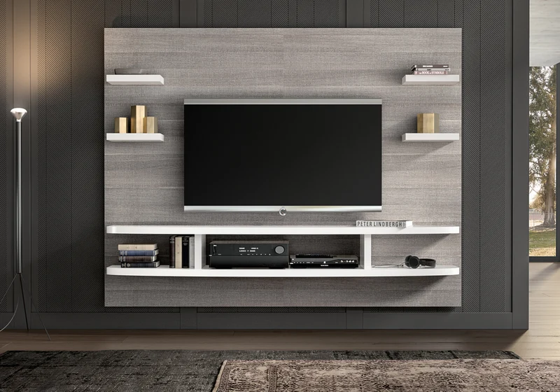 Meuble mural tv chêne gris blanc laqué - Futura