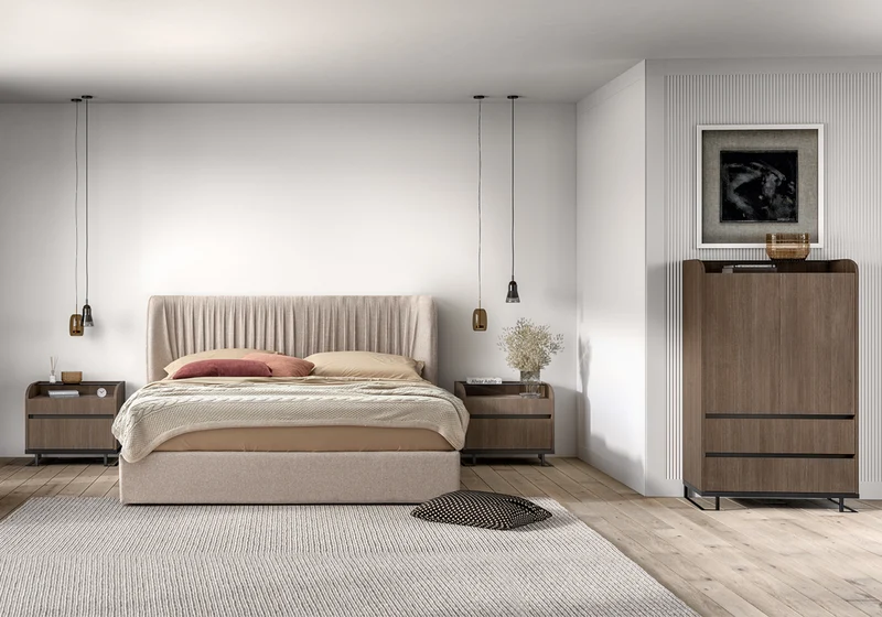 Lit tissu beige moderne – Hexagon