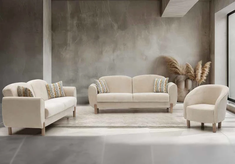 Ensemble canapés 3+2+1 beige avec lit et coffre – BOHEM