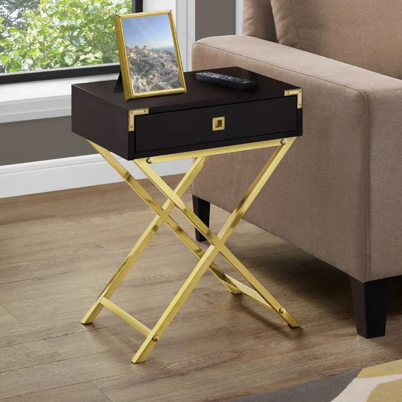 Table d'appoint en MDF/stratifié et métal avec 1 tiroir - I 3552-3555-3556