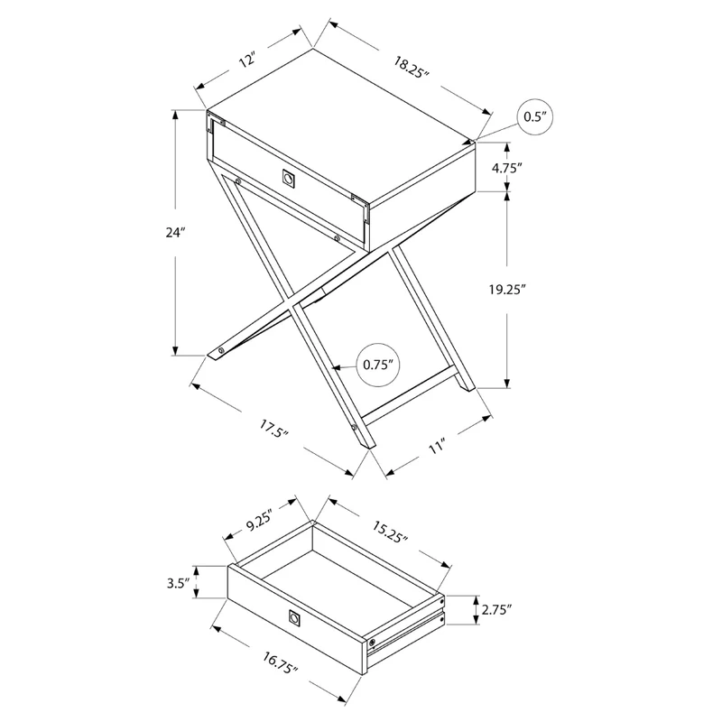 Table d'appoint en MDF/stratifié et métal avec 1 tiroir - I 3552-3555-3556