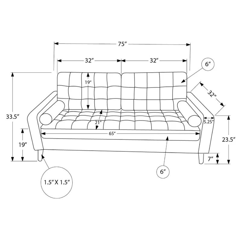 Sofa condo en tissu ou aspect cuir avec coussins
