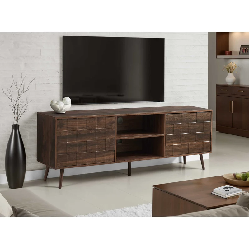 Meuble de télévision en bois/MDF noyer foncé avec 2 portes - I 2787