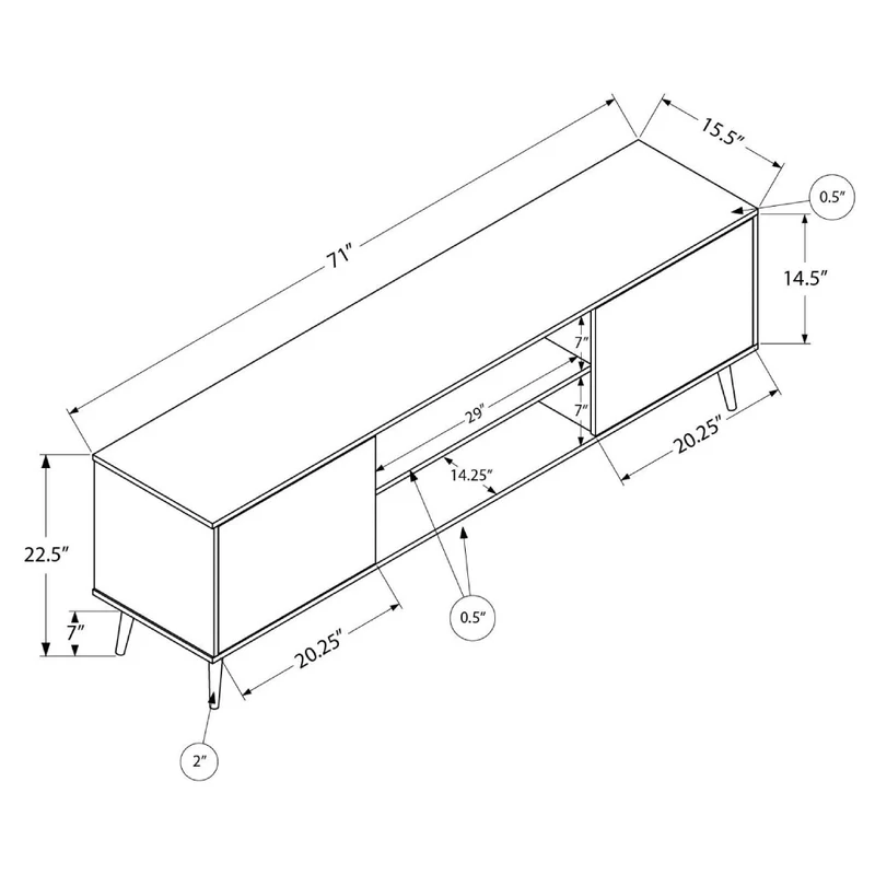 Meuble de télévision en bois/MDF effet naturel avec 2 portes - I 2777