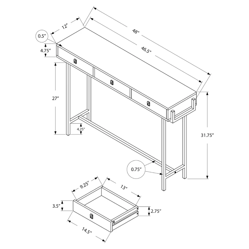 Table console en stratifié et métal avec 3 tiroirs - I 3297-3299