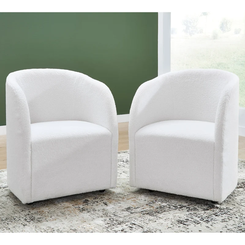 Ensemble de 2 chaises de salle à manger rembourrées en tissu bouclé ivoire - Rowanbeck