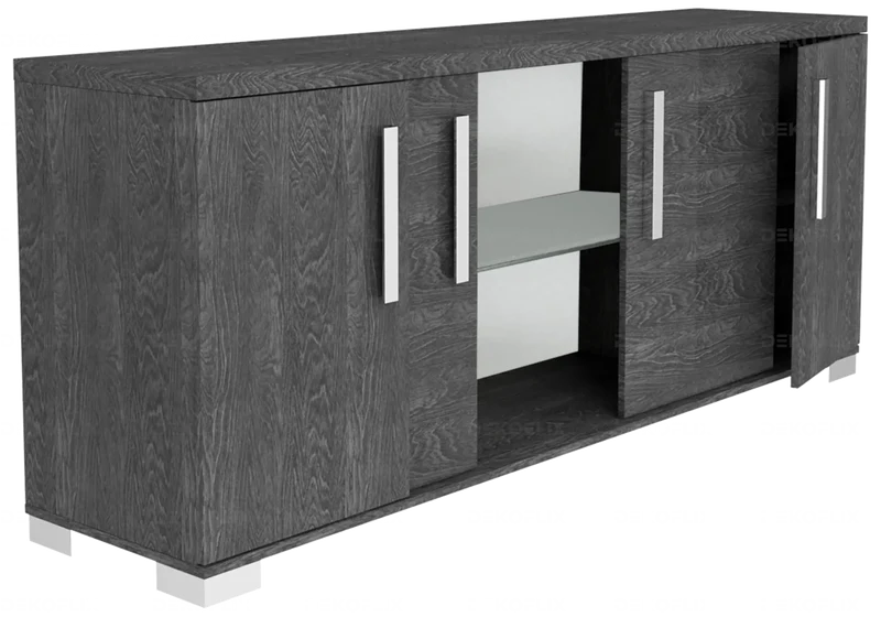 Buffet 3 ou 4 portes bouleau gris laqué design - Sarah