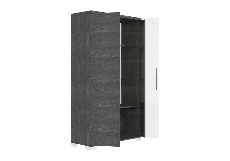 Vitrine 1 ou 2 portes avec LED bouleau gris laqué - Sarah