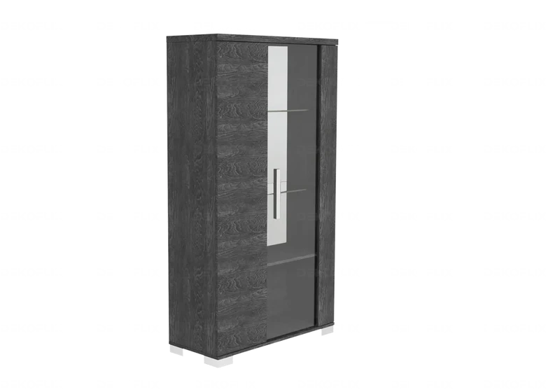 Vitrine 1 ou 2 portes avec LED bouleau gris laqué - Sarah