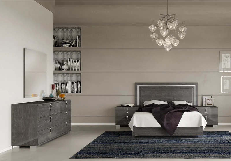 Commode 6 tiroirs bouleau gris laqué design - Sarah