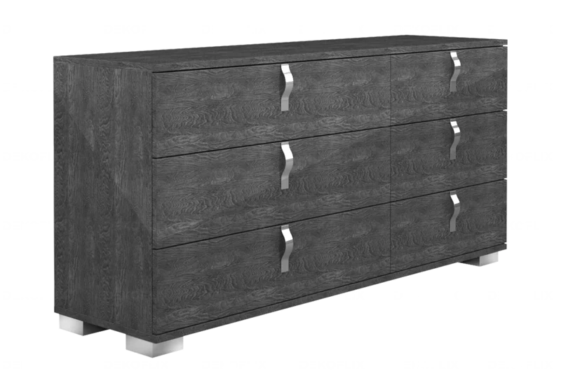 Commode 6 tiroirs bouleau gris laqué design - Sarah