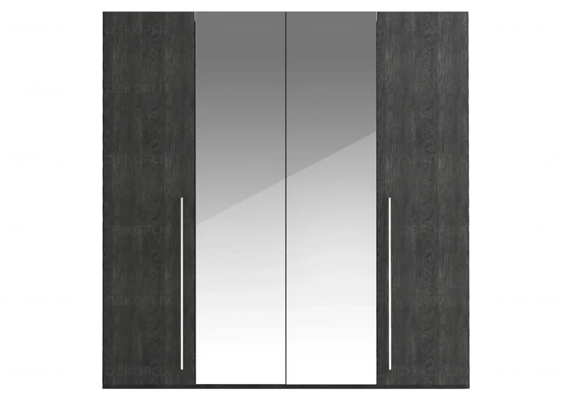 Armoire 3 à 5 portes avec miroir bouleau gris laqué - Sarah