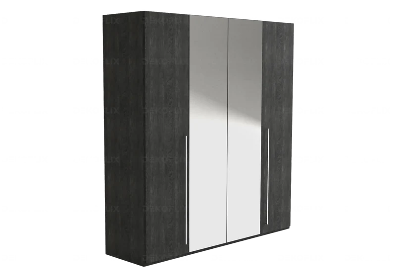 Armoire 3 à 5 portes avec miroir bouleau gris laqué - Sarah
