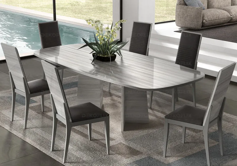 Chaise similicuir gris et dos laqué gris argent - Mia