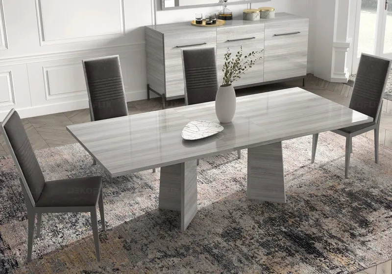 Chaise similicuir gris et dos laqué gris argent - Mia