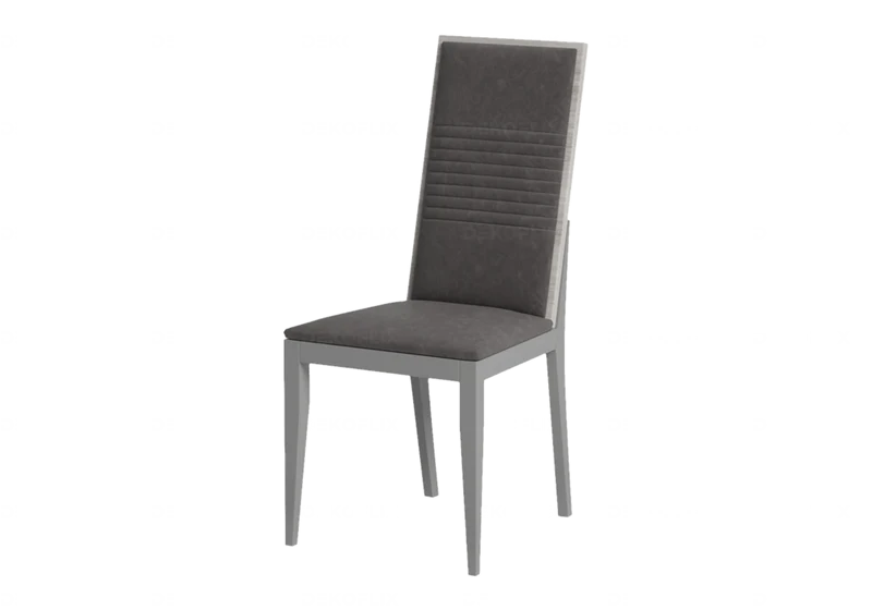 Chaise similicuir gris et dos laqué gris argent - Mia