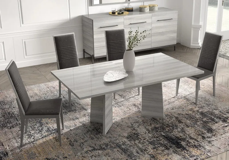 Buffet 3 portes gris argent laqué design - Mia