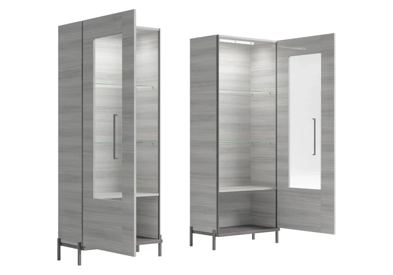 Vitrine 1 ou 2 portes avec LED gris laquée - Mia