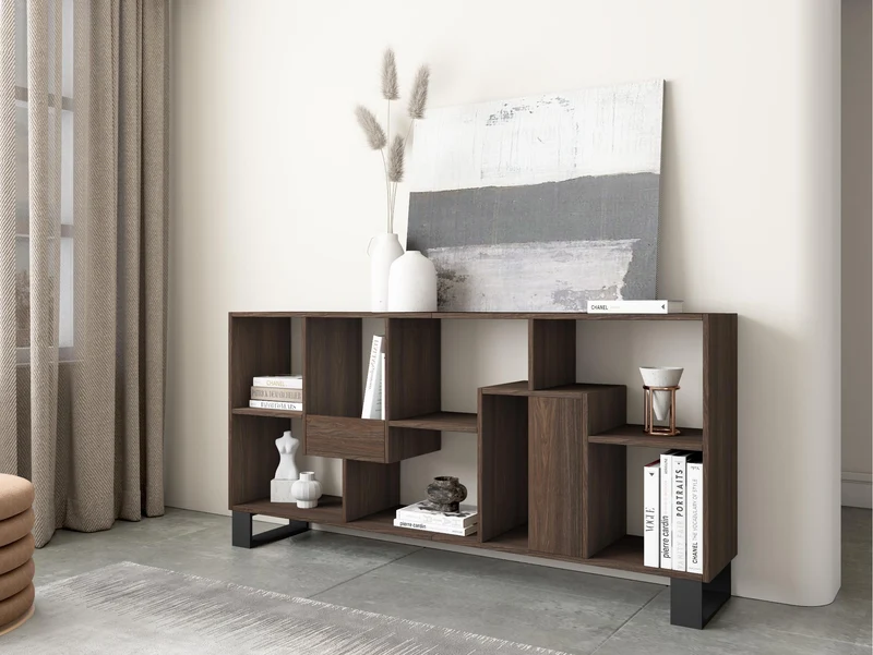 Étagère bibliothèque 174x67x31cm, horizontal ou vertical Design industriel Chêne foncé
