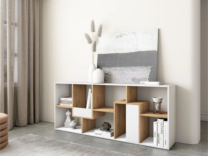 Étagère bibliothèque 162x67x31cm, horizontal ou vertical Blanc et chene