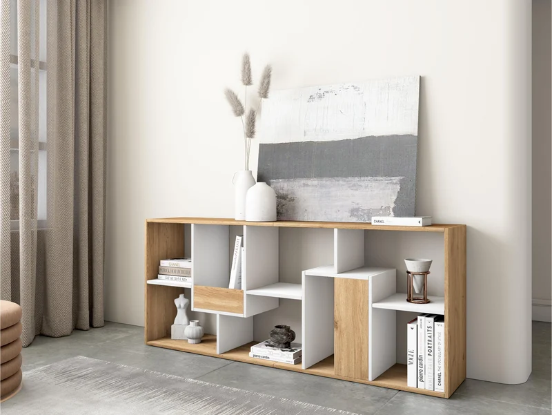 Étagère bibliothèque 162x67x31cm, horizontal ou vertical Chêne et blanc