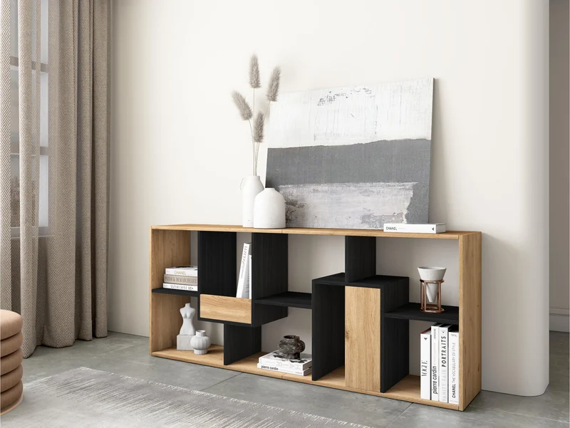 Étagère bibliothèque 162x67x31cm, horizontal ou vertical Chêne et noir