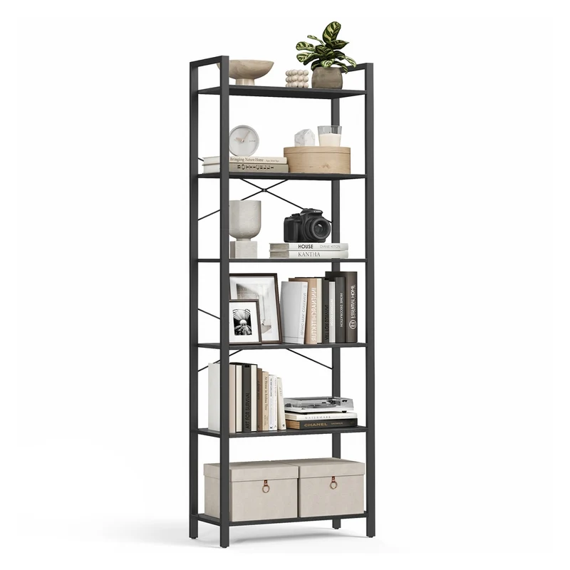 Estantería Alta Librería con Marco de Acero Estilo Industrial