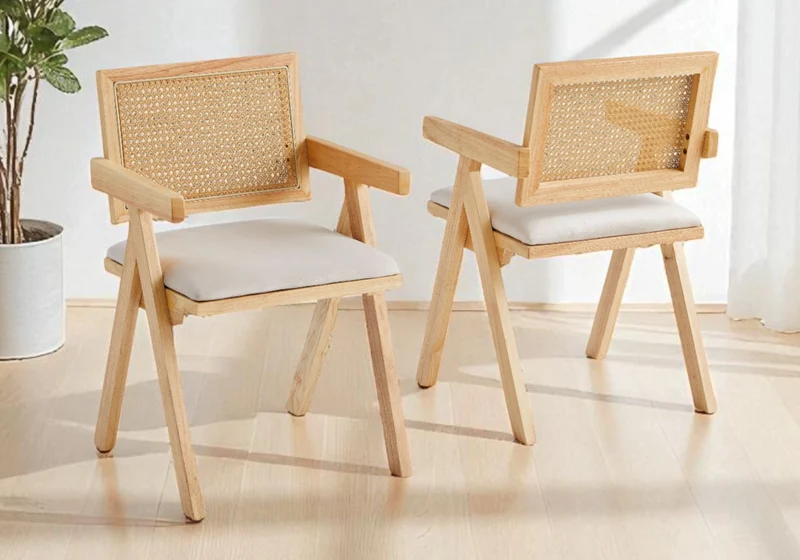 Ensemble table ronde extensible travertin et chaises cannage - Pietra