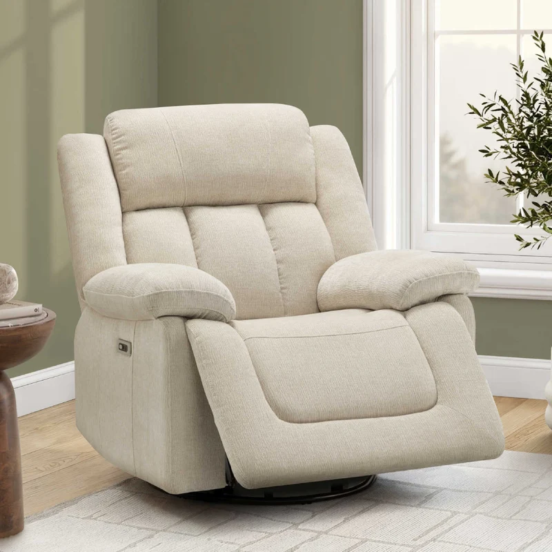 Fauteuil berçant, pivotant et motorisé en tissu avec port USB intégré