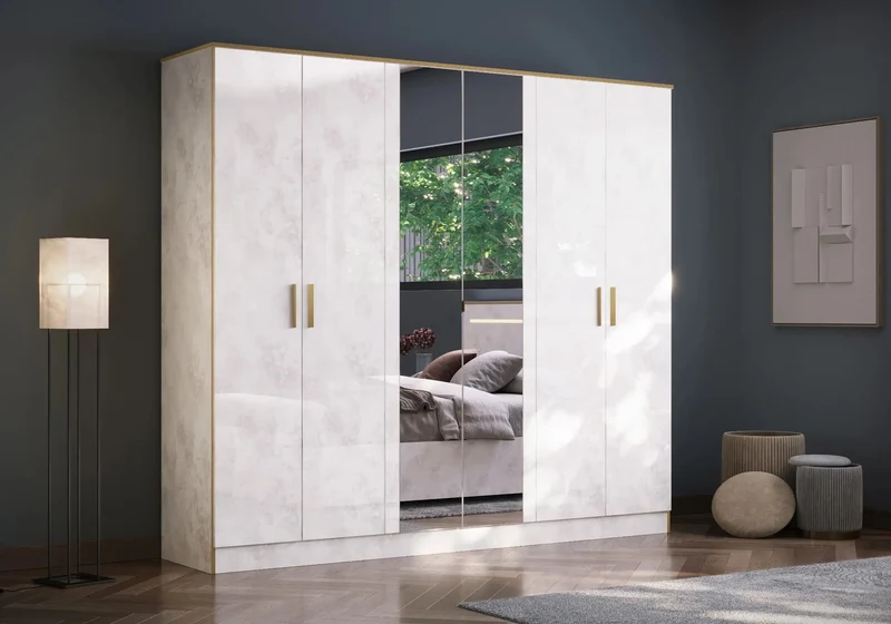 Chambre complète marbre laqué lit capitonné LED – NOEMI