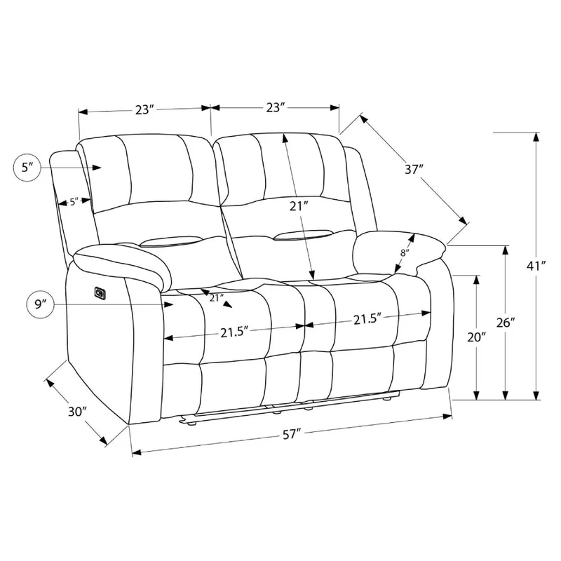 Causeuse motorisée en tissu avec ports USB intégrés