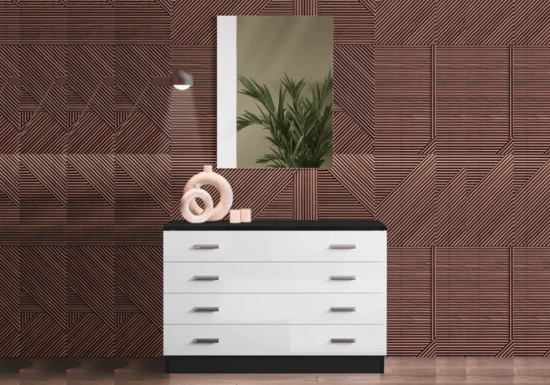 Chambre complète noir et blanc laqué LED moderne – NOEMI