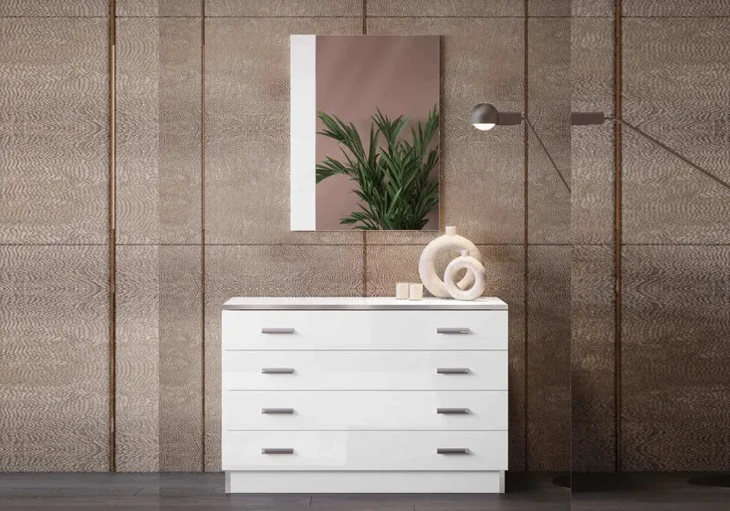 Chambre complète blanc laqué LED rangements design - NOEMI