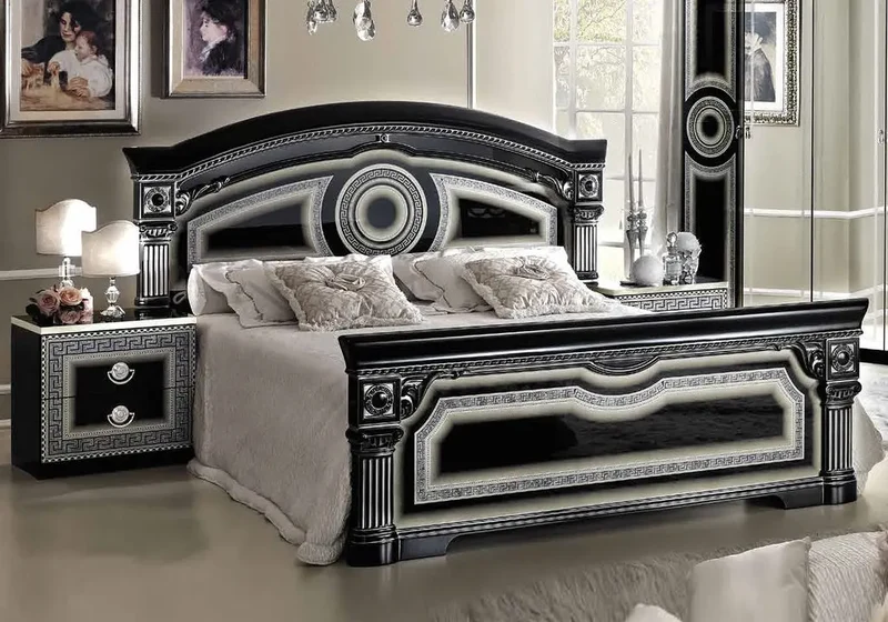 Chambre complète baroque noir argenté versace – IMPERIA