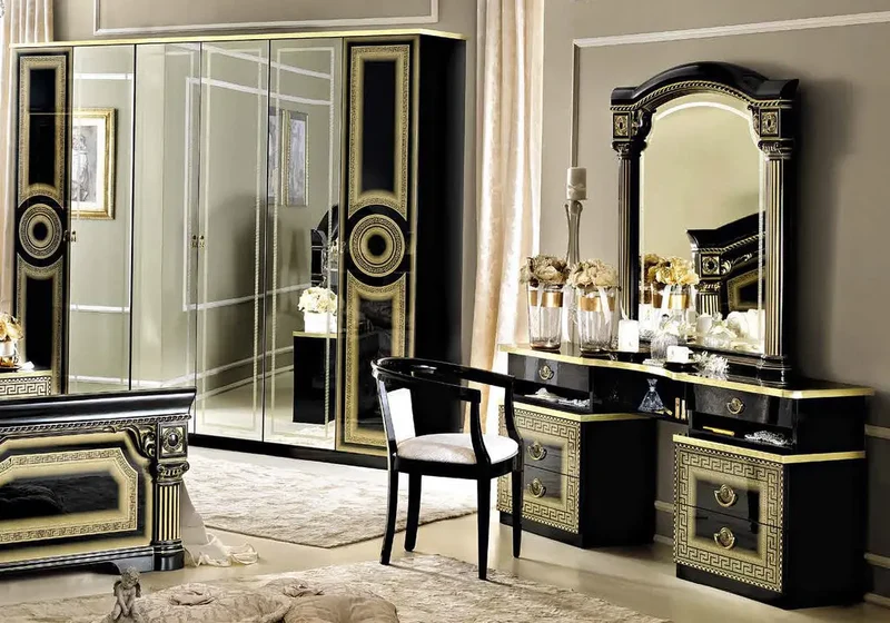 Chambre complète baroque versace noir or – IMPERIA