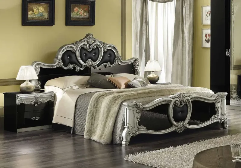 Chambre complète baroque capitonnée noir argent - KONE
