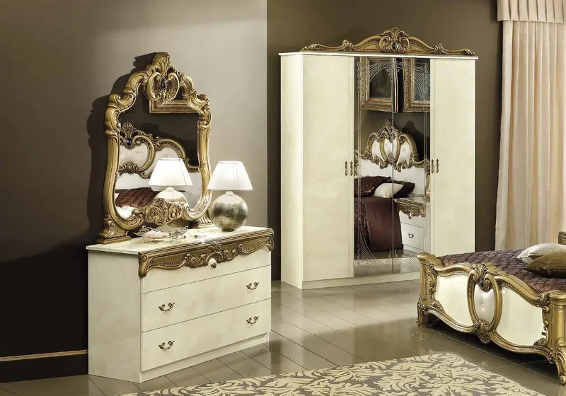 Chambre complète baroque ivoire et or capitonnée – KONE