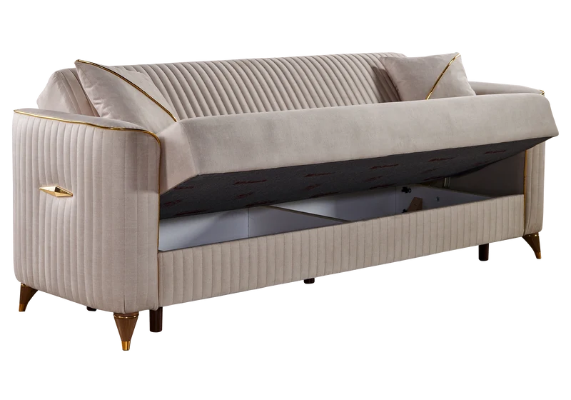 Ensemble canapés 3+2+1 beige avec lit et coffre – ZEBRA