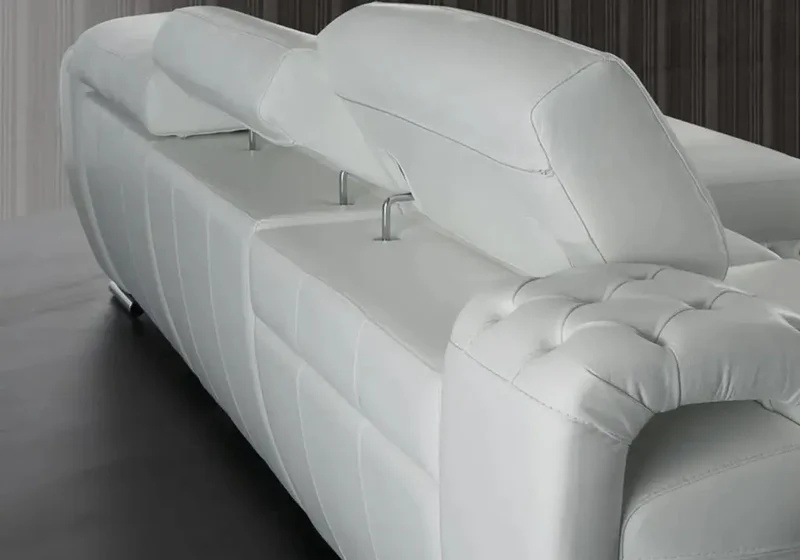 Canapé d’angle relax cuir blanc capitonné - LANA