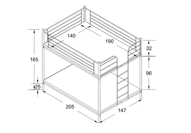 Lit superposé 2x140×190 noir - Ella