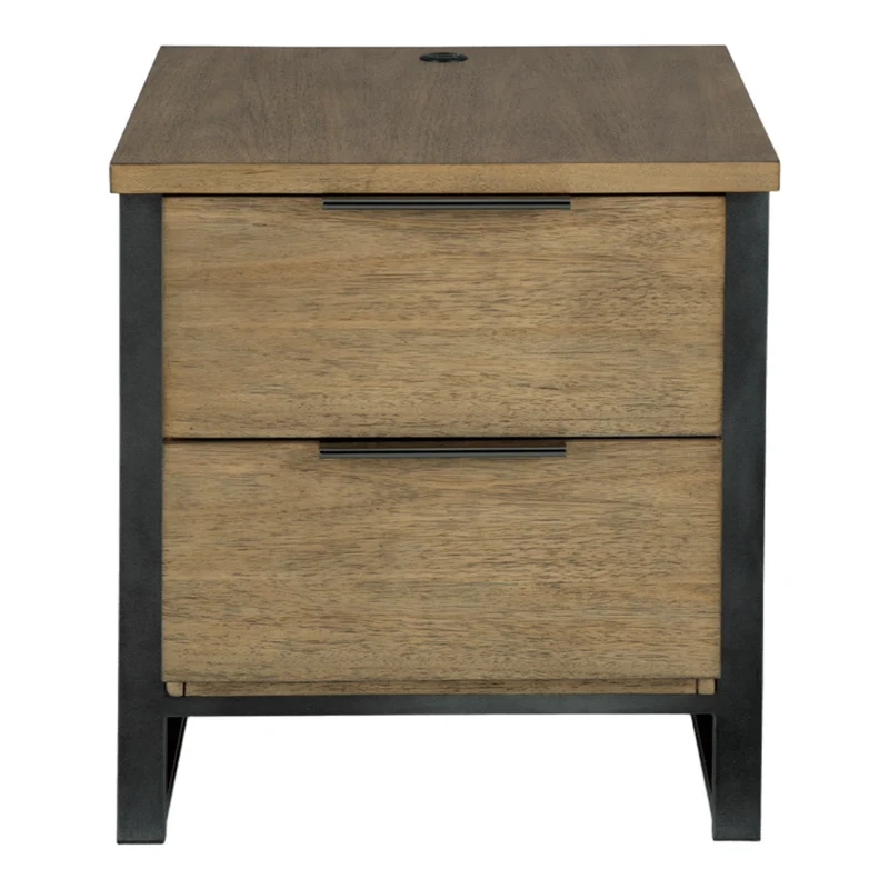 Table de bout en placage/MDF brun clair avec 2 tiroirs - Montia